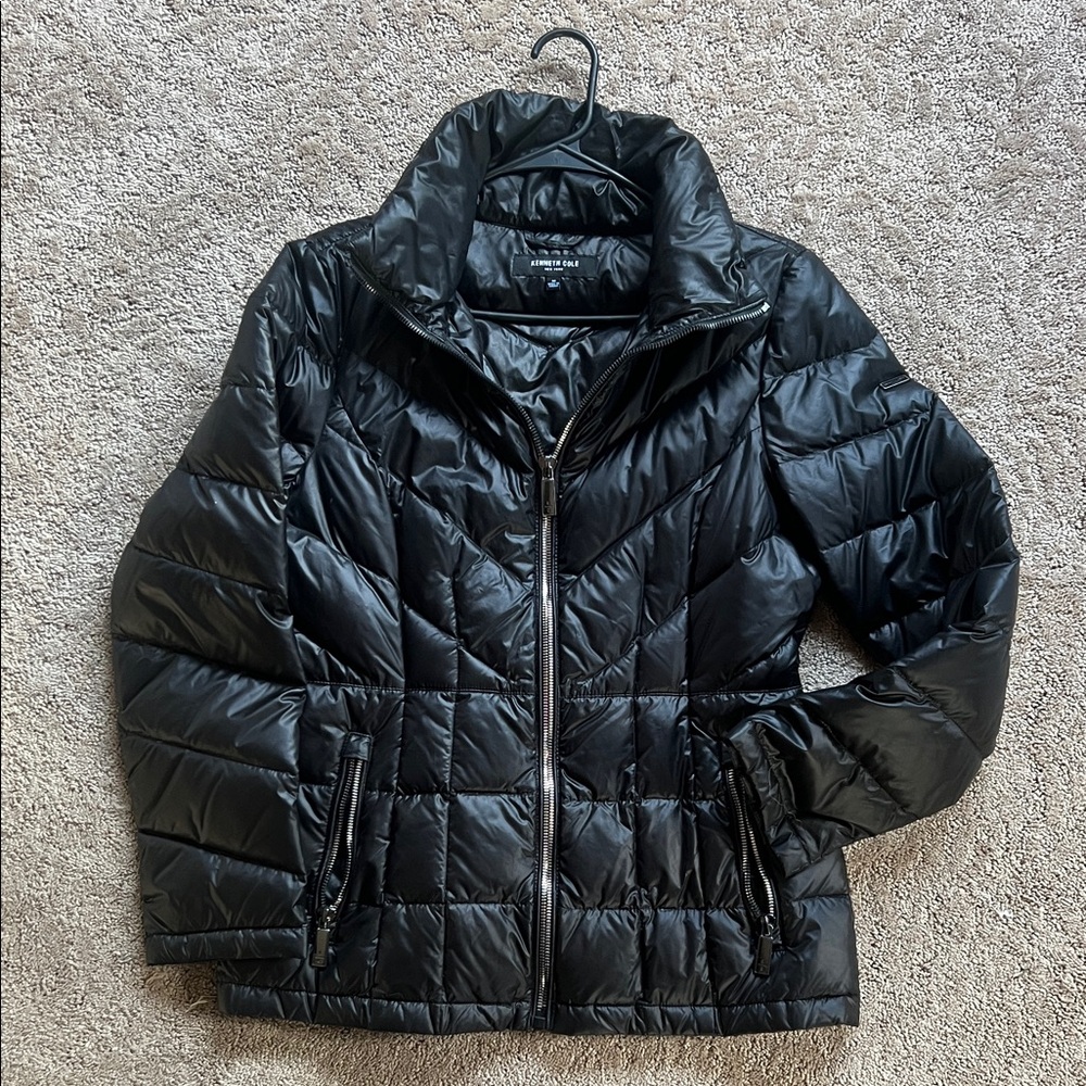 Kenneth Cole Women's Glossy Black Puffer Coat